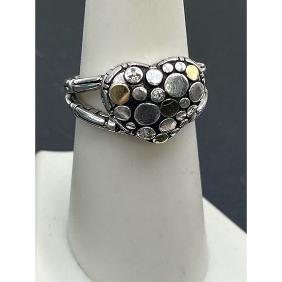 EFFY Signed Sterling Silver 18K‎ Gold
Diamond Crackle Heart Band Ring Siz 7.25 - Picture 7 of 14